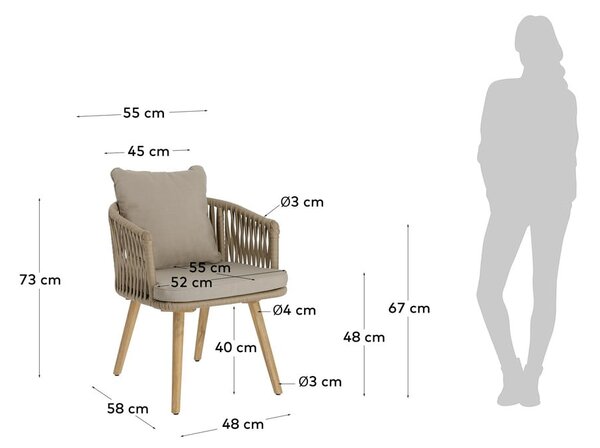 Záhradné stoličky z akáciového dreva s béžovým polstrovaním Kave Home Hemilce