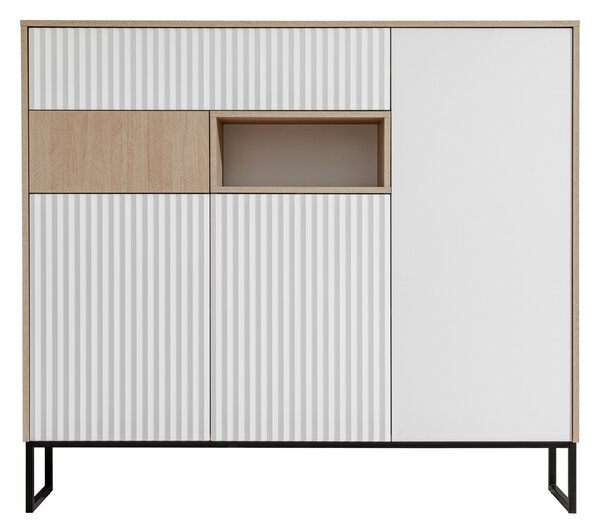 Komoda Bliwon 149 cm so zásuvkami - jodeľka scandi / biely mat
