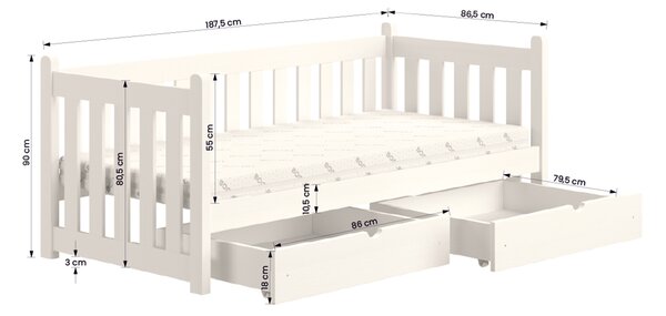 Detská posteľ Swen 80x180 so zásuvkami - šedá