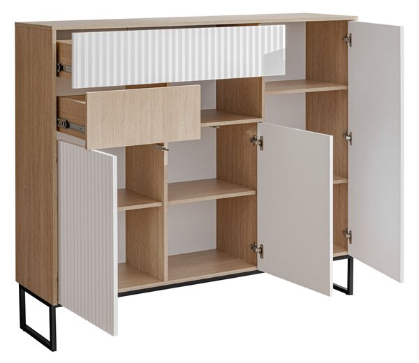 Komoda Bliwon 149 cm so zásuvkami - jodeľka scandi / biely mat
