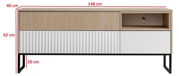TV stolík Bliwon 148 cm so zásuvkami - jodeľka scandi / biely mat