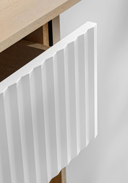 TV stolík Bliwon 148 cm so zásuvkami - jodeľka scandi / biely mat