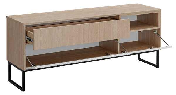 TV stolík Bliwon 148 cm so zásuvkami - jodeľka scandi / biely mat