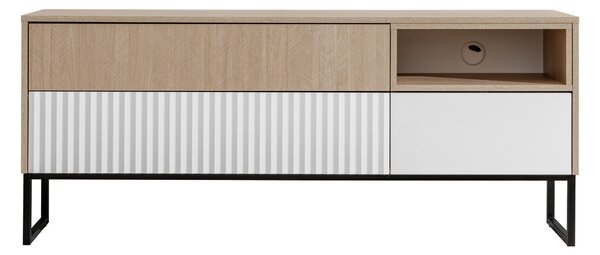 TV stolík Bliwon 148 cm so zásuvkami - jodeľka scandi / biely mat