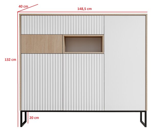 Komoda Bliwon 149 cm so zásuvkami - jodeľka scandi / biely mat
