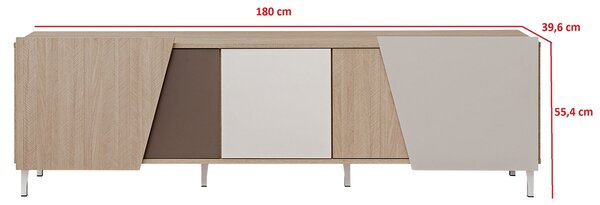 TV skrinka Miraza 180 cm geometrická - škandinávska rybia kosť / béžová / biela / hnedá