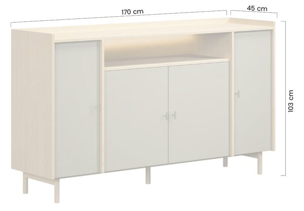 Štvor dverová komoda s výklenkom Sumira 170 cm - eukalyptus / dub baltic dune / kovový rám