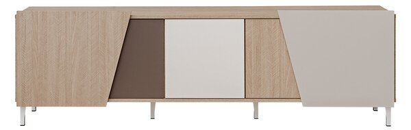 TV skrinka Miraza 180 cm geometrická - škandinávska rybia kosť / béžová / biela / hnedá