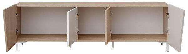 TV skrinka Miraza 180 cm geometrická - škandinávska rybia kosť / béžová / biela / hnedá