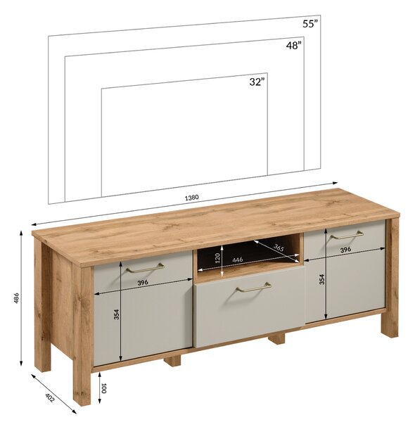 TV skrinka Ertigo 138 cm - Dub wotan/Béžová