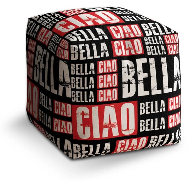 Sablio Taburet Cube La Casa de Papel Professor or Bella Ciao motív 2 - 40x40x40 cm