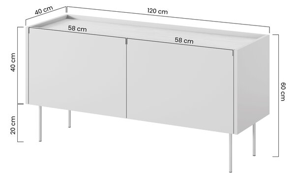 RTV skrinka Desin 120 cm s kovovými nohami - červená / keramická červená / dub nagano