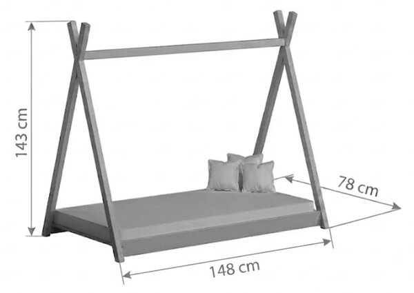 Detská posteľ Tipi 70x140 drevený domček - ružový