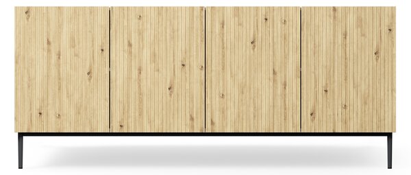 Biela komoda Nicole 200 cm so štyrmi dverami - biely / dub artisan / čierne nohy