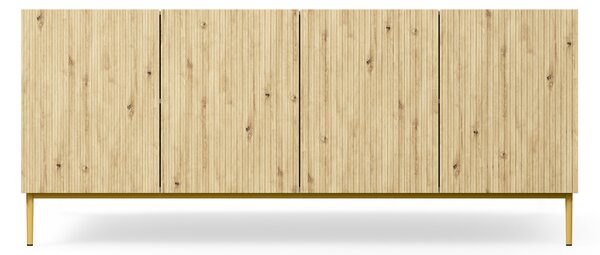 Komoda Nicole 200 cm štvordverová - Biely / Dub artisan / zlote nozki