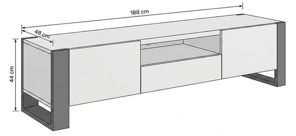 Biela RTV skrinka Modi 188 cm s dvomi dverami a zásuvkou - matná biela / grafit