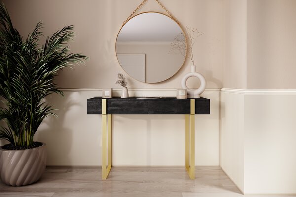 Moderná konzola / toaletka Verica s kovovými nohami 120 cm - čierny betón / zlaté nohy