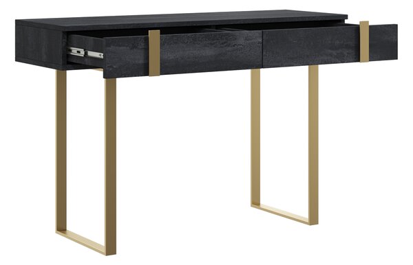 Moderná konzola / toaletka Verica s kovovými nohami 120 cm - čierny betón / zlaté nohy