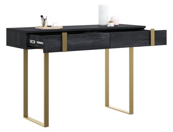 Moderná konzola / toaletka Verica s kovovými nohami 120 cm - čierny betón / zlaté nohy
