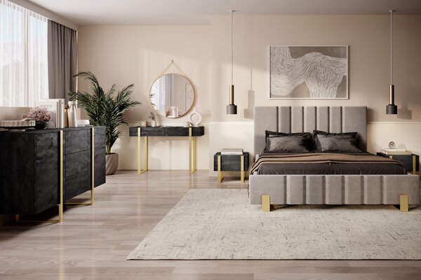 Moderná konzola / toaletka Verica s kovovými nohami 120 cm - čierny betón / zlaté nohy
