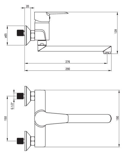 Deante Corio, nástenná drezová batéria 150mm s otočným ramenom 27cm, chrómová, BFC_080M