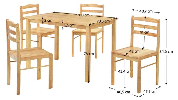 Kondela Jedálenský set 1+4, masívne drevo, prírodná, LOAK