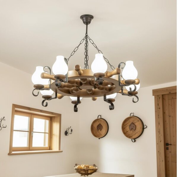 Brilagi - Luster na reťazi TIMONA 8xE14/40W/230V priemer 70 cm buk/orech