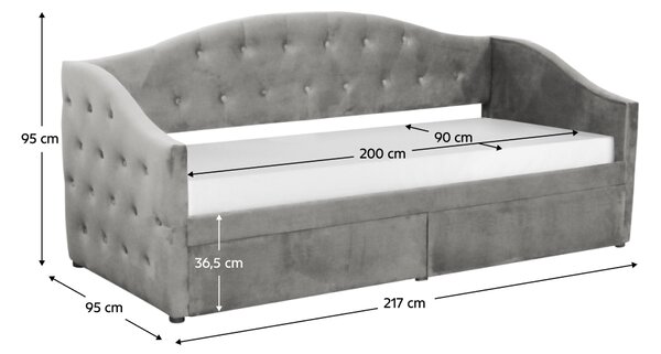 KONDELA Posteľ s úložným priestorom, 90x200, sivá Velvet látka, ZASKA