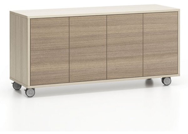 Pojazdná skrinka na kolieskach s dverami LAYERS, dlhá, 1200 x 400 x 575 mm, dub prírodný / dub morený