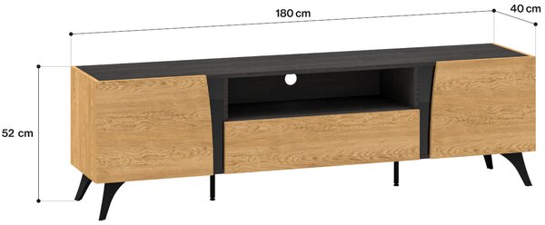 MEBLINE Komoda RTV TUSCANY 06 dub baltic dune / jaseň portland čierna