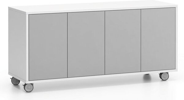 Pojazdná skrinka na kolieskach s dverami LAYERS, dlhá, 1200 x 400 x 575 mm, biela / sivá