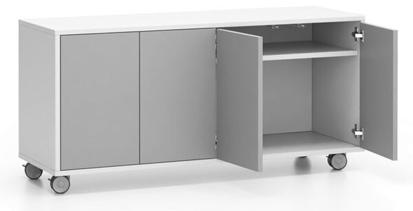 Pojazdná skrinka na kolieskach s dverami LAYERS, dlhá, 1200 x 400 x 575 mm, biela / sivá