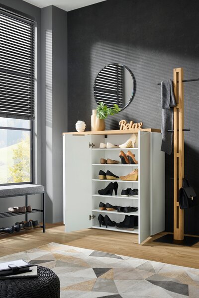 SKRINKA NA TOPÁNKY, biela, farba duba, 120/115/34 cm Xora - Skrine, regály & police na topánky