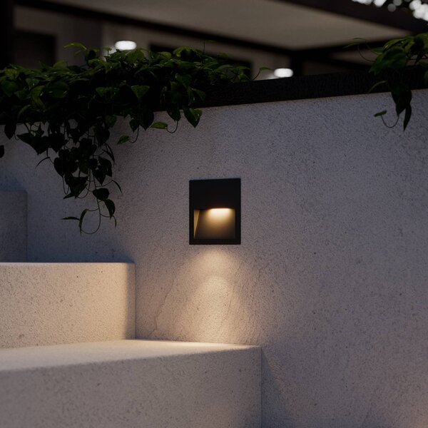 Lucande LED nástenné svietidlo Loya, 11,5x11,5 cm, sivé, IP54, Čierna, Hliník, Moderný, Nástenné svietidlo zapustené