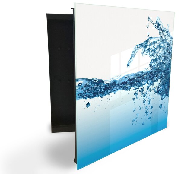 Glasdekor skrinka na kľúče - striekajúca hladina vody - Ľavé / Čierna