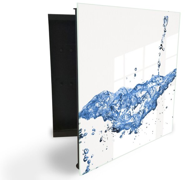 Glasdekor skrinka na kľúče - striekajúcej modrá voda na bielom pozadí - Ľavé / Biela