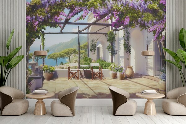 Tapety Wisteria kvitne na verande, Fototapety s kvetmi, u03904 : Uwalls.sk