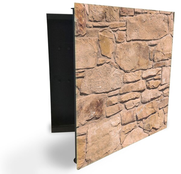 Glasdekor skrinka na kľúče - pieskový kamenný múr atyp - Ľavé / Čierna