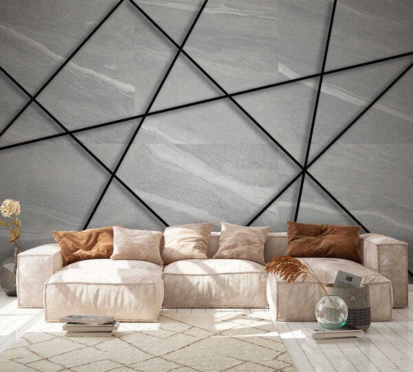 Tapety Šedý mramor a čierne čiary, Fototapety textúry, u16341 : Uwalls.sk