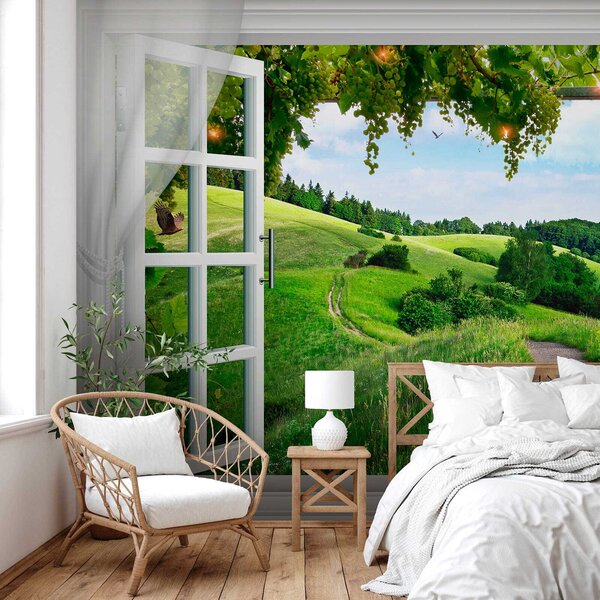 Tapety Okno na zelené kopce, Fototapety rozširujúce sa priestory, Fototapety s výhľadom z okna, u28196 : Uwalls.sk