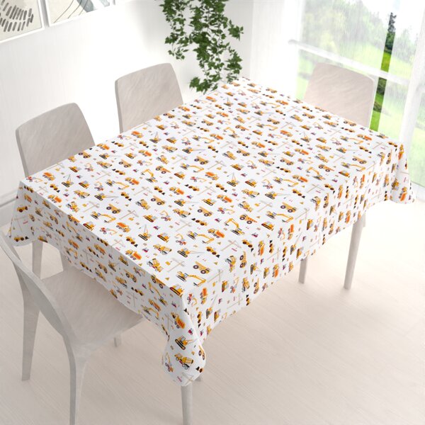 Biante Detský bavlnený obdĺžnikový obrus Sandra SA-081 Nákladné autá a bágre na bielom 50x100 cm