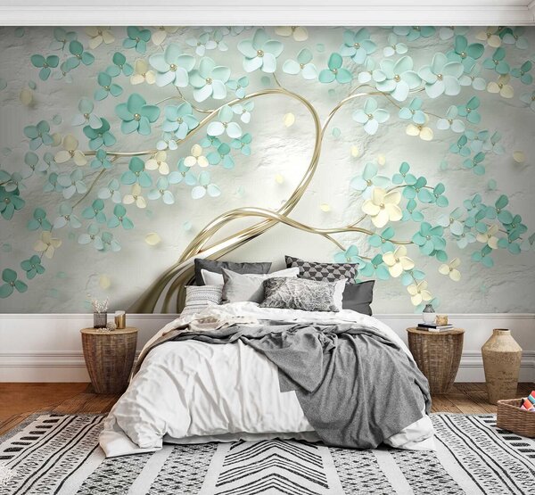 Tapety Strom s modrými kvetmi, 3D fototapety, Fototapety 3d kvety, u52550 : Uwalls.sk