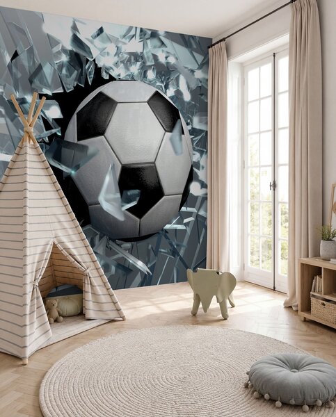 Tapety Futbalová lopta cez sklo, Detské fototapety, Fototapety pre chlapcov, u64581 : Uwalls.sk