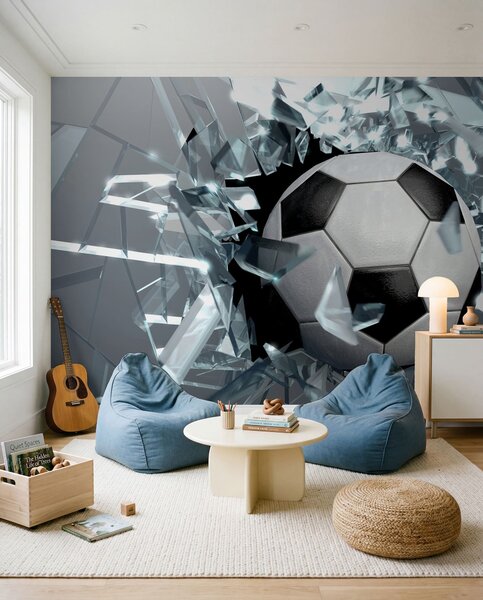 Tapety Futbalová lopta cez sklo, Detské fototapety, Fototapety pre chlapcov, u64581 : Uwalls.sk