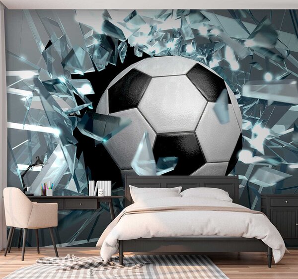 Tapety Futbalová lopta cez sklo, Detské fototapety, Fototapety pre chlapcov, u64581 : Uwalls.sk