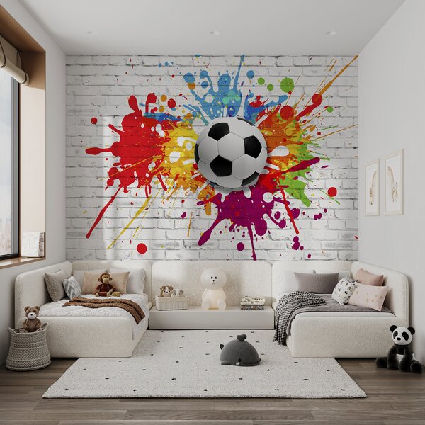Tapety Futbalová lopta na pozadí tehlovej steny, Detské fototapety, Fototapety pre chlapcov, u64587 : Uwalls.sk