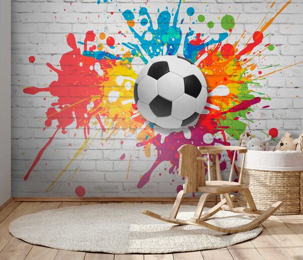 Tapety Futbalová lopta na pozadí tehlovej steny, Detské fototapety, Fototapety pre chlapcov, u64587 : Uwalls.sk