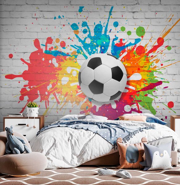Tapety Futbalová lopta na pozadí tehlovej steny, Detské fototapety, Fototapety pre chlapcov, u64587 : Uwalls.sk