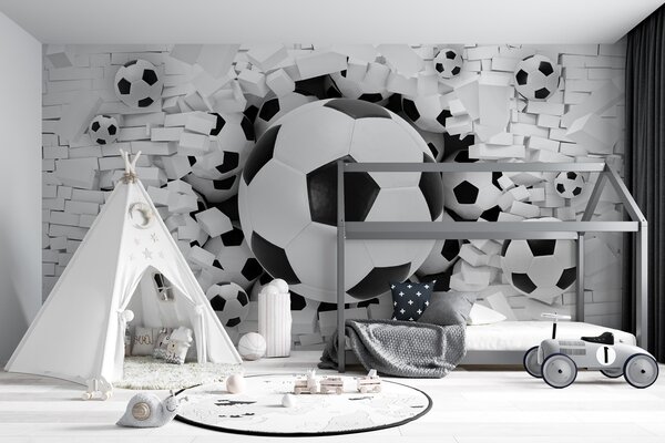 Tapety Futbalová lopta prerazí stenu, Detské fototapety, Fototapety pre chlapcov, u70633 : Uwalls.sk