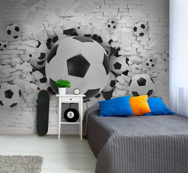 Tapety Futbalová lopta prerazí stenu, Detské fototapety, Fototapety pre chlapcov, u70633 : Uwalls.sk